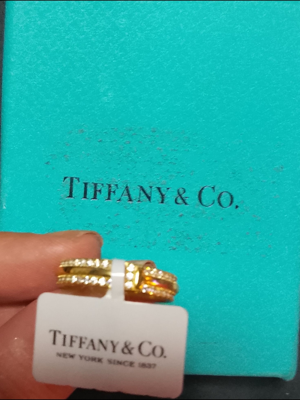 Tiffany & Co. Gold Ring Trio with Clear Stones - Gold